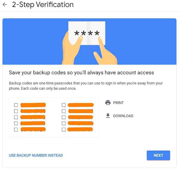 Backup codes