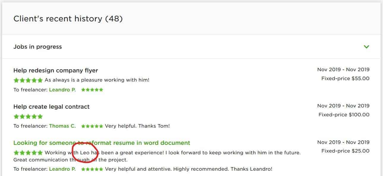 Finding the client's name on Upwork