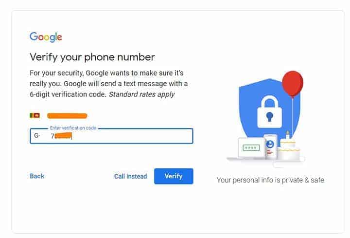 Gmail phone verification