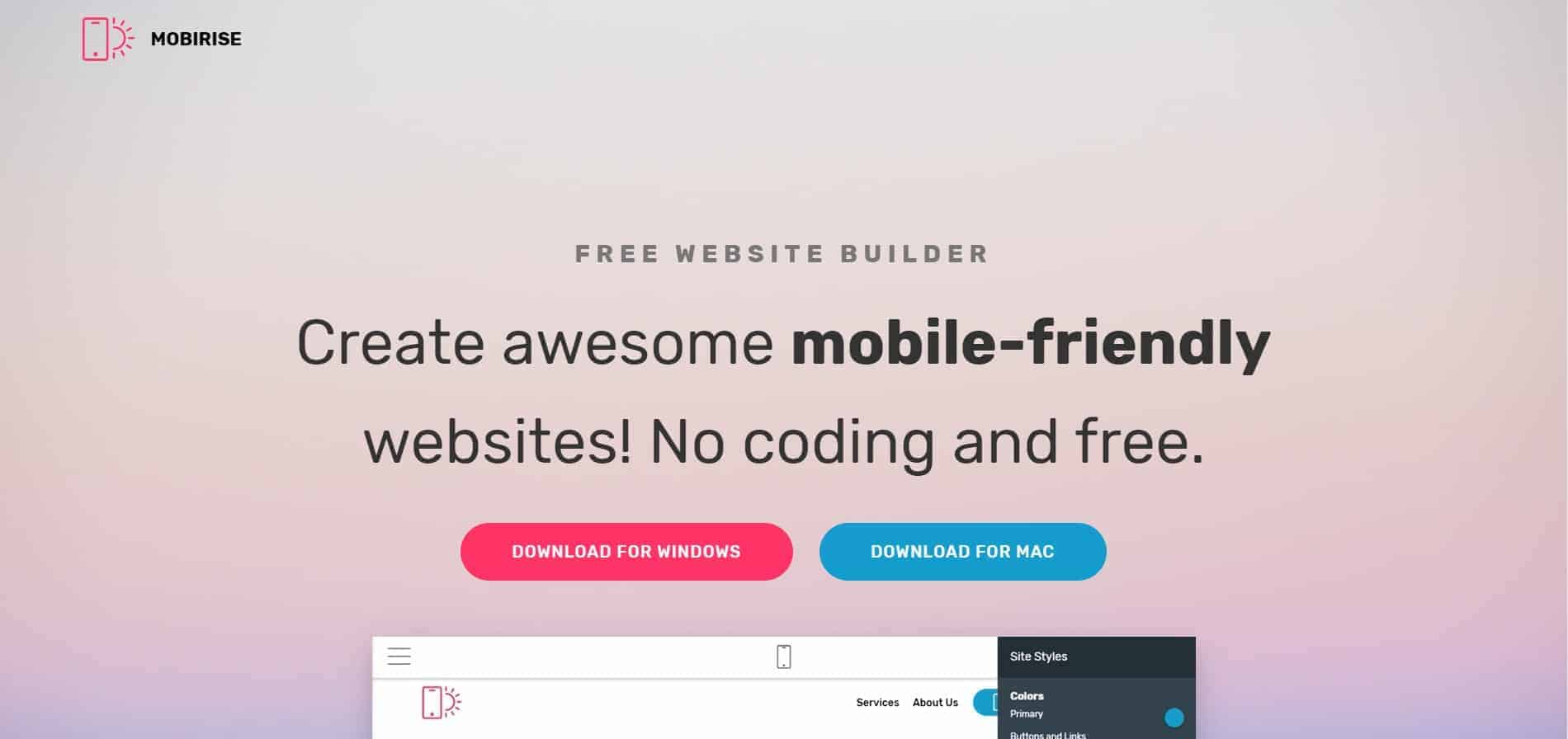 Mobirise drag and drop website creator